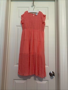 Shop the Mint Girls coral ruffle sleeve dress - Size XL